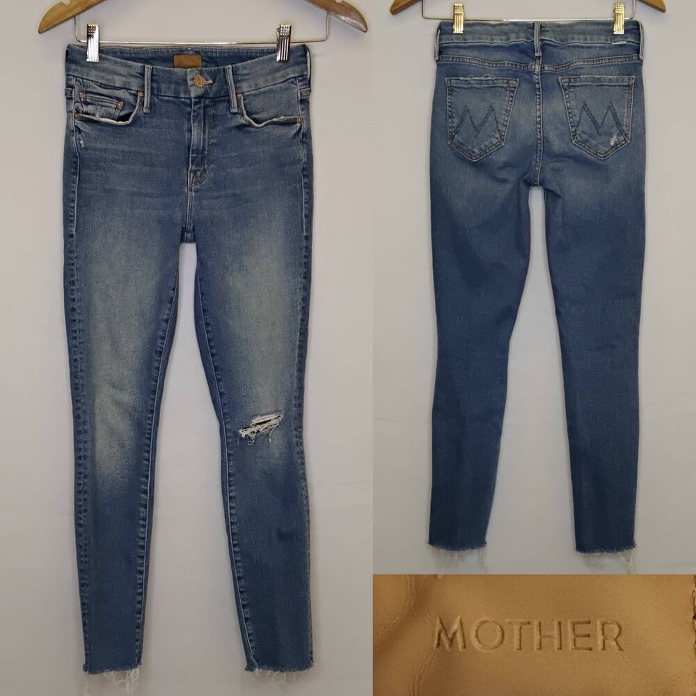 Mother Jeans Looker Ankle Fray Women's 25"x27" Light Wash Distressed Crop #J5841